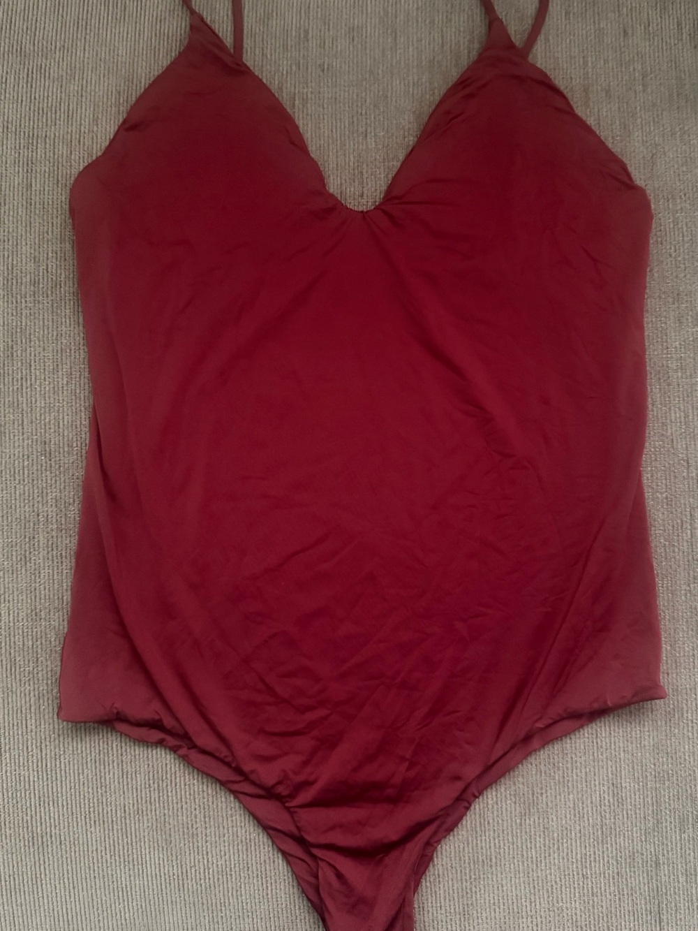 Classic V-Neck One-Piece Swimsuit in Deep Wine